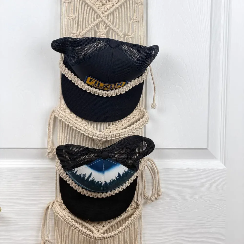 Macrame Baseball Hat Wall Mounted‎ Display Rack Handmade Storage Gift Boho Decor